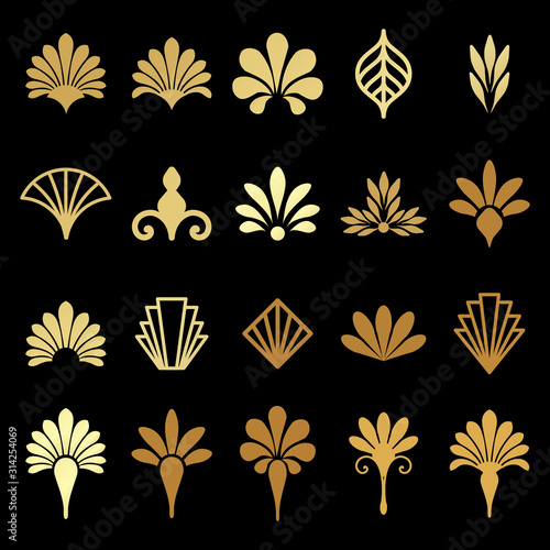 Beautiful set of Art Deco, Gatsby palmette ornates from 1920s fashion and design trends vector