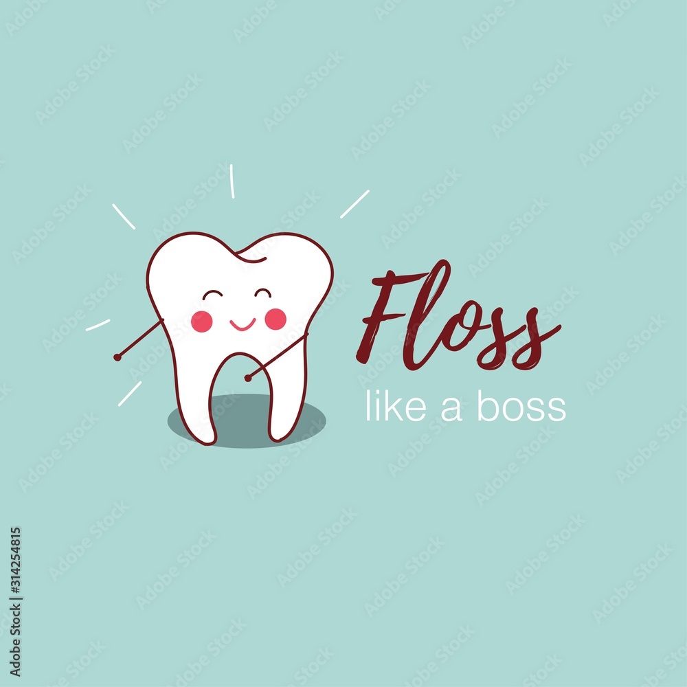Floss like a boss. Vector illustration of dancing tooth for greeting card, t-shirt, print, stickers, posters design. Floss like a boss. Vector illustration of dancing tooth for greeting card, t-shirt, print, stickers, posters design.