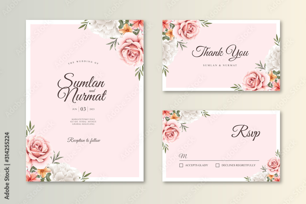 Beautiful wedding card set template watercolor