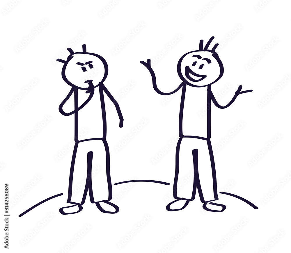 Two people are talking on a white background. Vector illustration.
