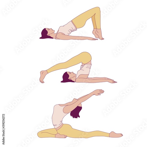 Exercises to strengthen the muscles of the vagina and pelvic floor muscles. Kegel exercises. Vector illustration isolated on white background. Simple line style.