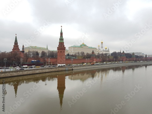 Red towers and walls of the Moscow Kremlin
