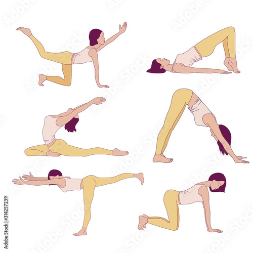 Exercises to strengthen the muscles of the vagina and pelvic floor muscles. Kegel exercises. Vector illustration isolated on white background. Simple line style.
