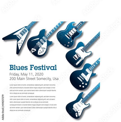 Blues themed music poster background template.  Great for wall poster, flyer or ad