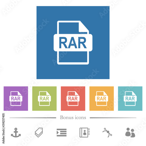 RAR file format flat white icons in square backgrounds