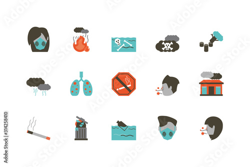 Isolated industrial and pollution icon set vector design