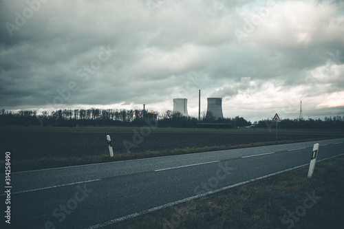 Nuclear Power Plant on the Field with Gray Clouds