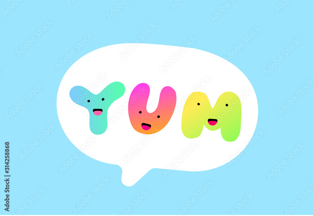 Yam type. Tasty food illustration in cartoon style. Yummy smile emoji