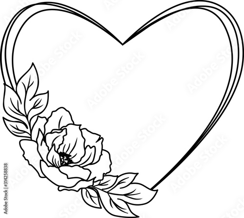 Floral wreath, Flowers heart frame for wedding invitation, birthday card