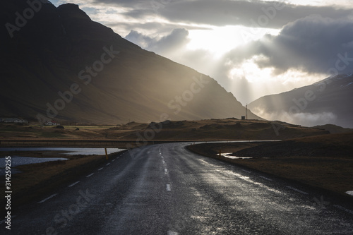 Empty roads and sunset in Iceland