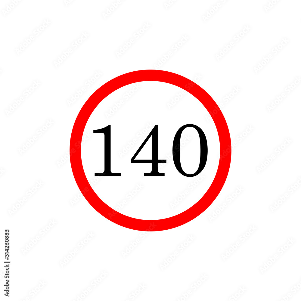 140 speed limitation road board sign. Vector illustration isolated on white background 140 speed limitation road board sign. Vector illustration isolated on white background