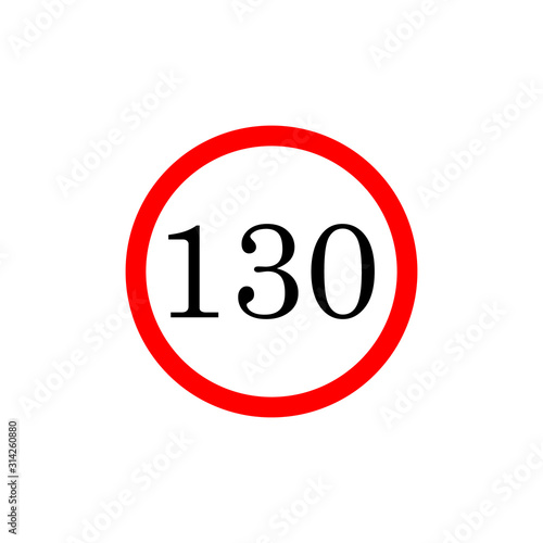 130 speed limitation road board sign. Vector illustration isolated on white background