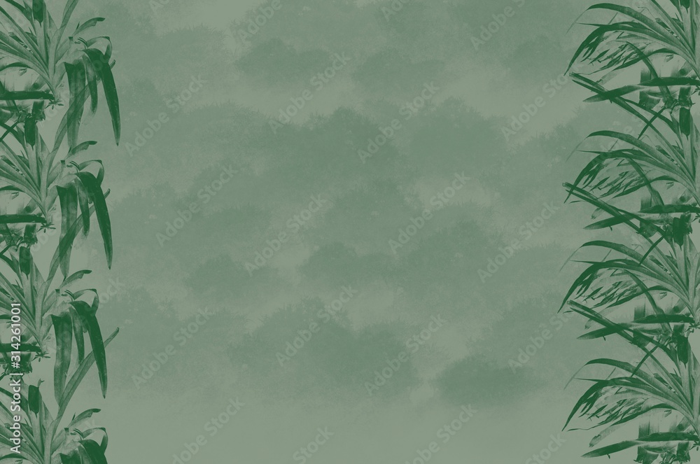 Shades of green, textured, with leaf foliage border Shades of green, textured, with leaf foliage border