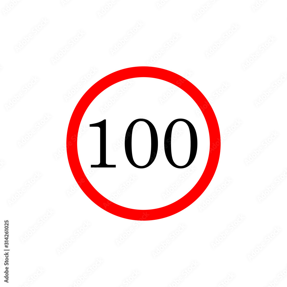 100 speed limitation road board sign. Vector illustration isolated on white background 100 speed limitation road board sign. Vector illustration isolated on white background