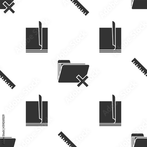 Set Ruler, Delete folder and File document on seamless pattern. Vector