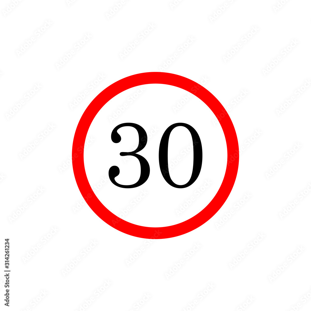 30 speed limitation road board sign. Vector illustration isolated on white background 30 speed limitation road board sign. Vector illustration isolated on white background