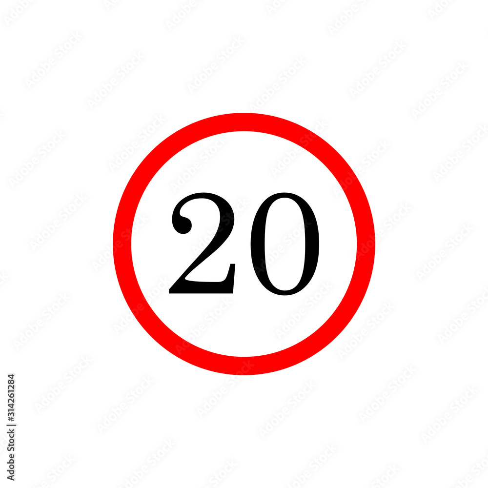 20 speed limitation road board sign. Vector illustration isolated on white background 20 speed limitation road board sign. Vector illustration isolated on white background