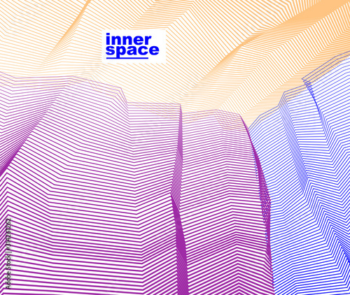 Abstract linear textured vector art background for design, psycho hypnotic futuristic 3d space inside the box or room. Fantastic psychedelic trendy modern op art, optical dimensional illusion.
