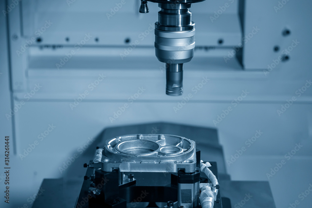 The CNC milling machine finishing cut the aluminium casting parts by indexable endmill tools. The automotive parts manufacturing process by machining center with the Flat endmill tools. The CNC milling machine finishing cut the aluminium casting parts by indexable endmill tools. The automotive parts manufacturing process by machining center with the Flat endmill tools.