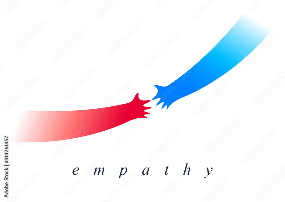 Help and empathy concept two hands helping one another vector simple minimal illustration, care give aid, friendship understanding, support.