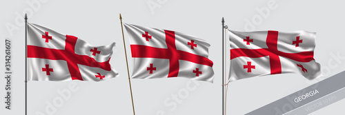 Set of Georgia waving flag on isolated background vector illustration
