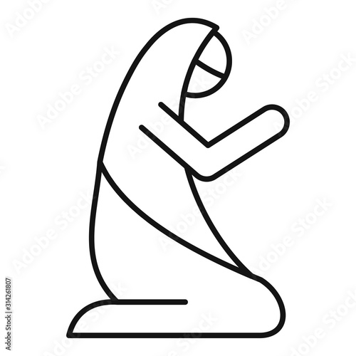 Muslim woman prayer icon. Outline muslim woman prayer vector icon for web design isolated on white background