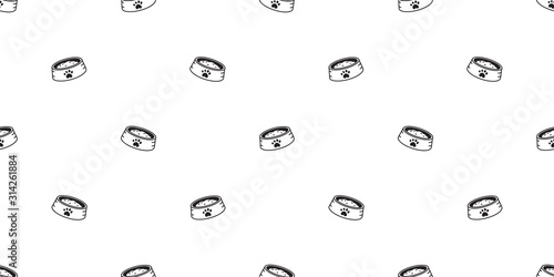 Vector cartoon dog food bowl seamless pattern background for design.