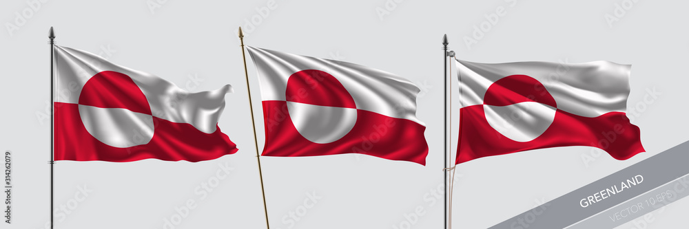 Fototapeta premium Set of Greenland waving flag on isolated background vector illustration
