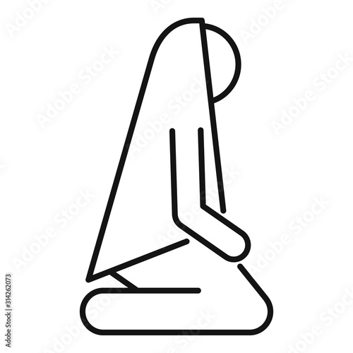 Woman namaz icon. Outline woman namaz vector icon for web design isolated on white background