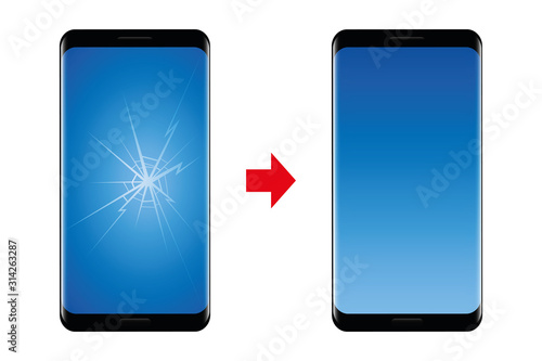 mobile phone repair service broken and repaired display vector illustration EPS10