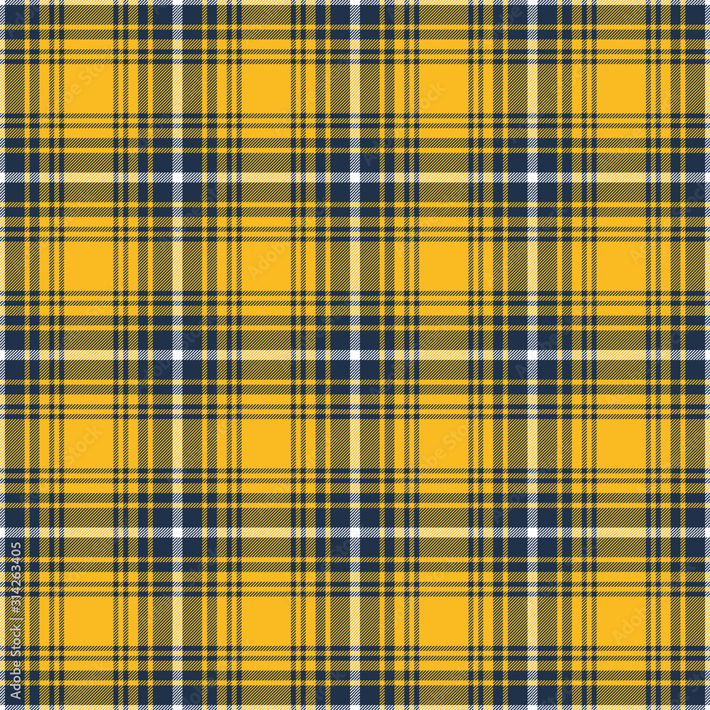 Yellow and blue tartan plaid. Scottish textile pattern. Stock Vector
