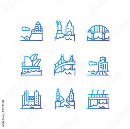Isolated city buildings icon set vector design