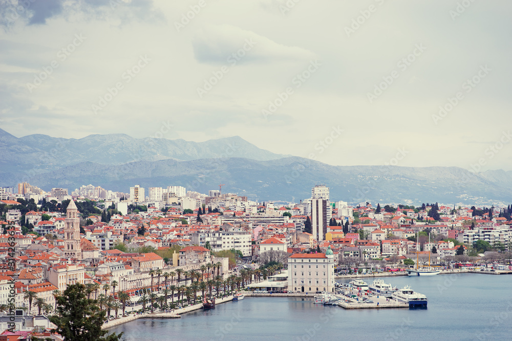 Beautiful cityscape. View of Split Old Town, Croatia . A famous tourist destination on the Adriatic sea.