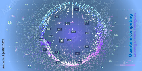 Abstract futuristic concept of algorithm analysis. Technology illustration with polygonal sphere. Business and science visualization of artificial intelligence. Big data.