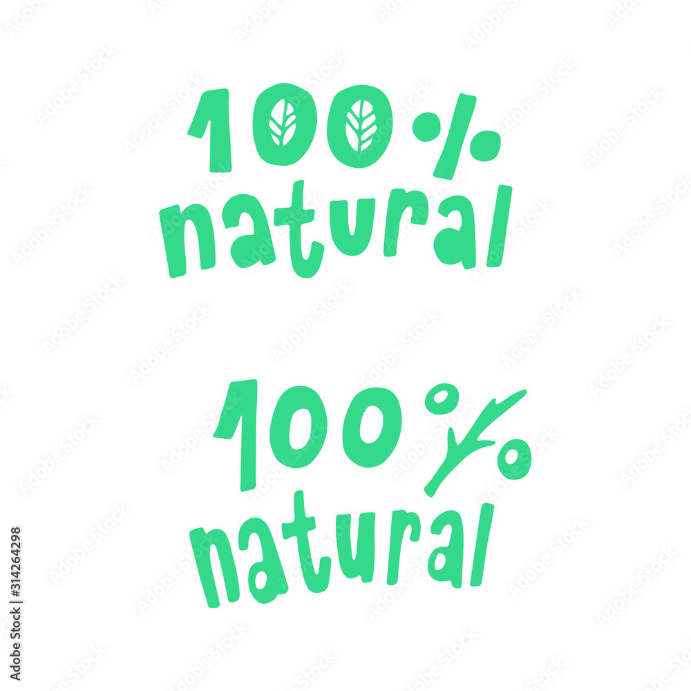 Set of Grunge Hand drawn green 100 percent natural lettermark text for product description round rubber stamp for product, Eco friendly, Healthy. Fresh Handwritten calligraphy graphic ingredients or Set of Grunge Hand drawn green 100 percent natural lettermark text for product description round rubber stamp for product, Eco friendly, Healthy. Fresh Handwritten calligraphy graphic ingredients or