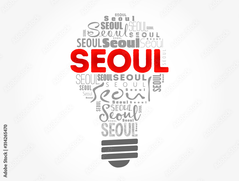 Seoul light bulb word cloud, travel concept background Seoul light bulb word cloud, travel concept background