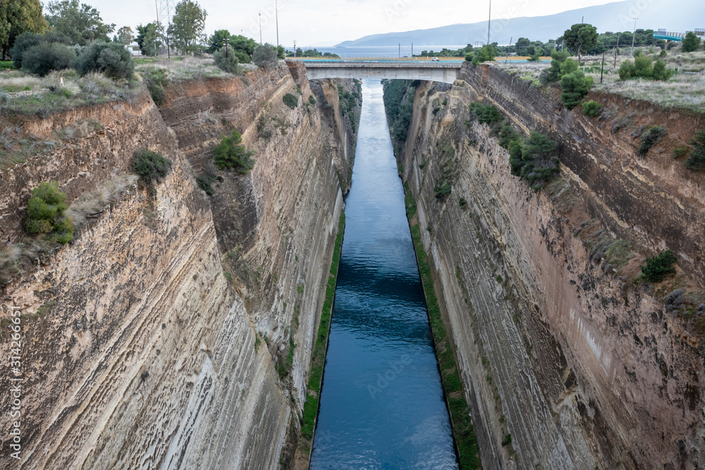 View of the Corinth Canal in the Isthmus of Corinth, Greece