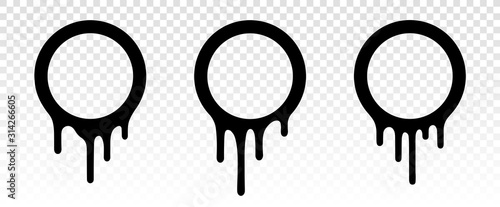 Dripping circle frame. Frame template. Paint dripping. Dripping liquid. Paint flows. Current paint, stains. Current drops. Current inks. Vector illustration. Color easy to edit. Transparent background