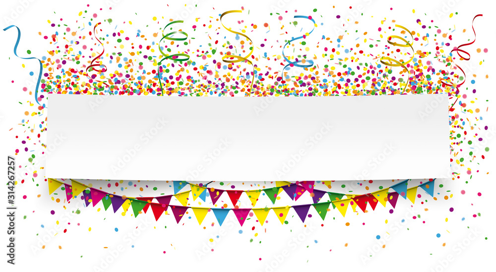 Party Banner mit Girlanden, Konfetti und Luftballons Party Banner mit Girlanden, Konfetti und Luftballons
