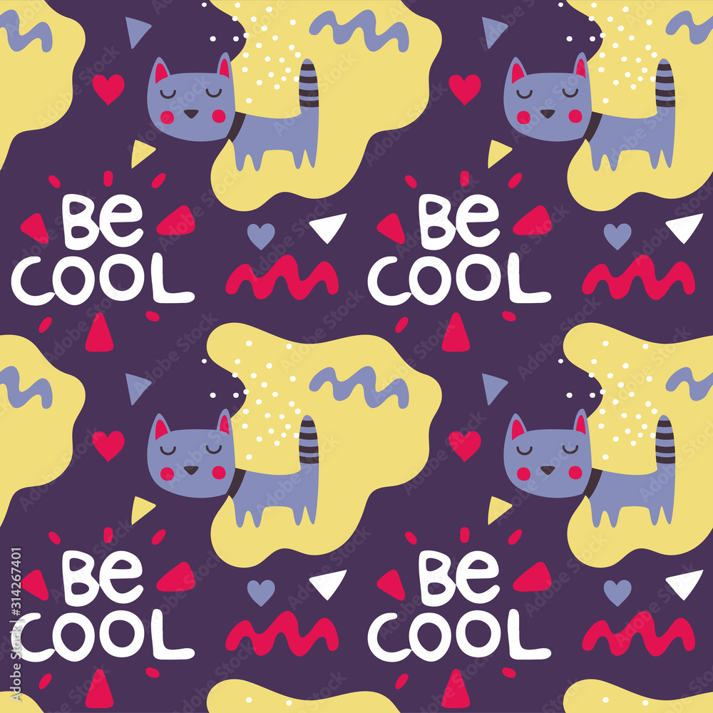 Seamless bright colorful cute pattern with love, hearts, cat, friends, Valentines Day Seamless bright colorful cute pattern with love, hearts, cat, friends, Valentines Day