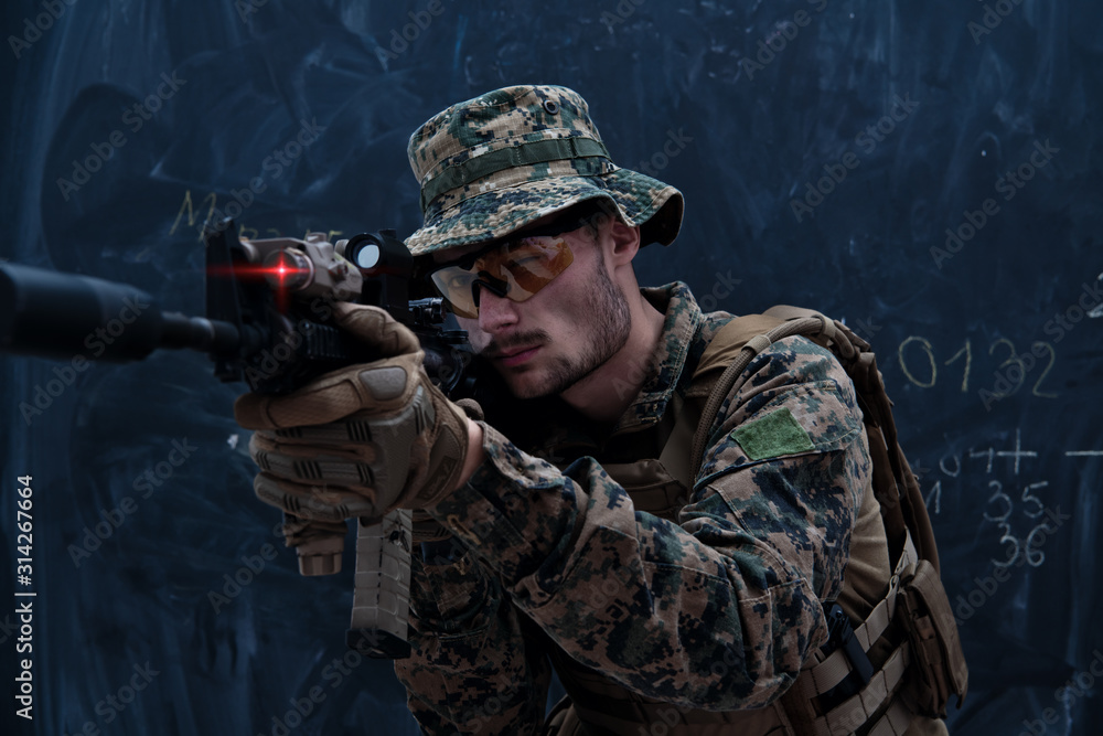 soldier in action aiming laseer sight optics soldier in action aiming laseer sight optics