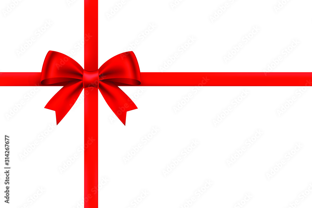 Shiny red ribbon bow on white background. Festival or holiday gift concept. Shiny red ribbon bow on white background. Festival or holiday gift concept.