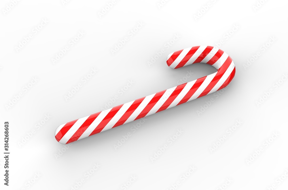 Obraz premium Christmas candy cane on isolated white background, 3d illustration