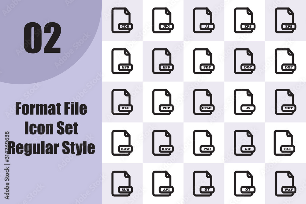 Format File Icon Set Regular Style Format File Icon Set Regular Style