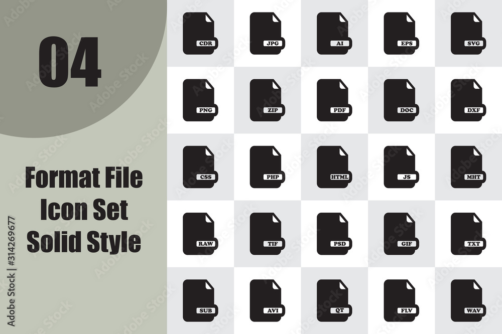 Format File Icon Set Solid Style Format File Icon Set Solid Style