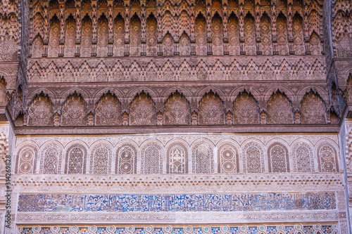 Al-Karaouine university decorated wall in the Medina of Fes el Bali