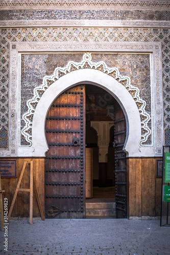 Al-Karaouine university door entrance in the Medina of Fes el Bali photo