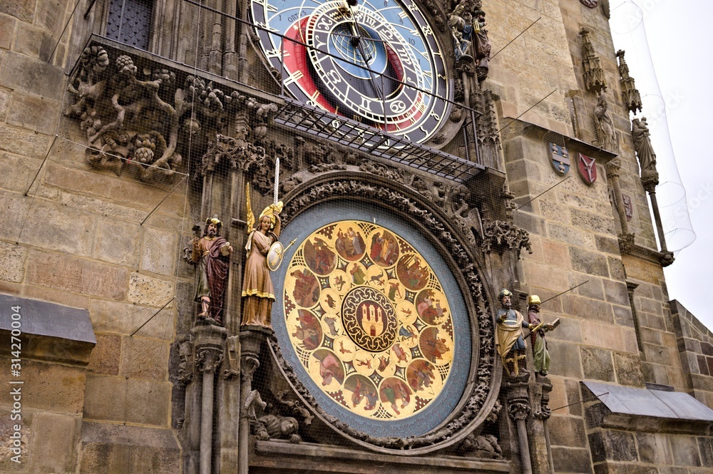 Obraz premium Prague, Czech Republic - 27 December 2019: Old Town Hall Tower with the Astronomical Clock (Prague Orloj)
