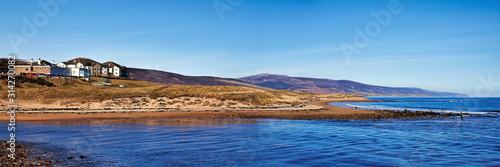 The mouth of the River Brora looking north across the river along the Sutherland coast