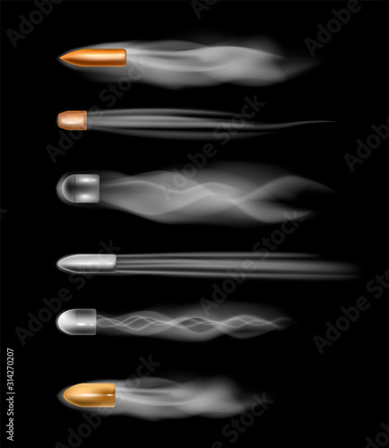 A flying bullet with a fiery trace. 